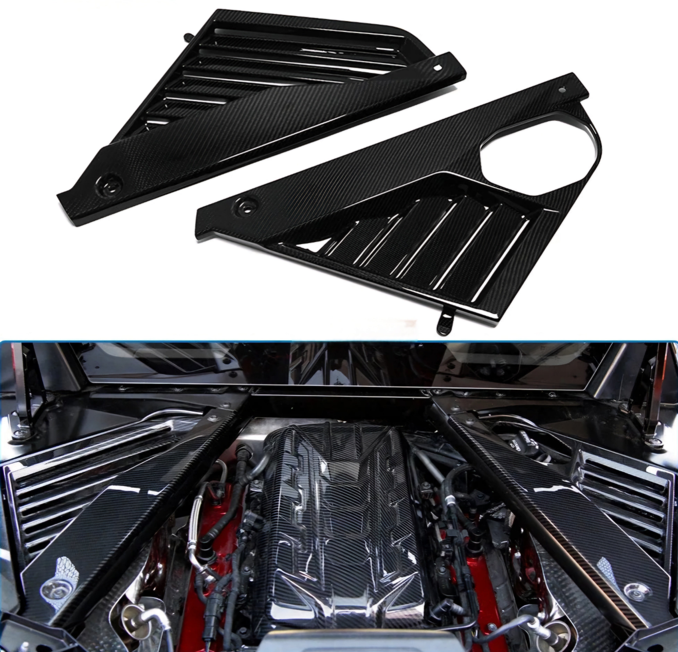 Chevrolet Corvette C8 Stingray Z51 Z06 2020-2024 Dry Carbon Fiber X Style Engine Brace Strut & Engine Side Covers