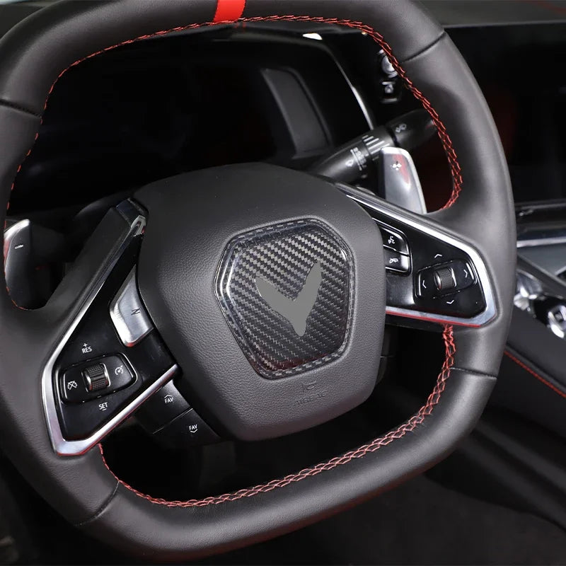 Chevrolet Corvette C8 Stingray Z51 Z06 2020-2024 Carbon Fiber Steering Wheel Logo Cover