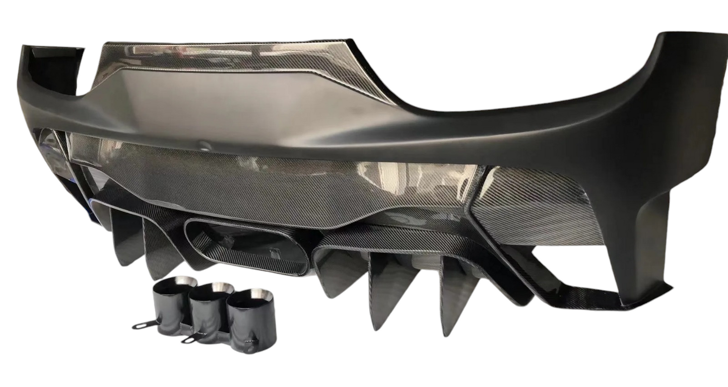 Ferrari 458 Italia & Spider 2009-2015 DRY Semi-Carbon Fiber VORST-Style Rear Bumper & Black Exhaust Pipe